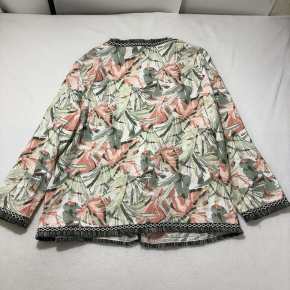 Chico's 2 (US Large) Open Front Fringe Cardigan Linen Blend Top Havana Floral - Picture 10 of 13